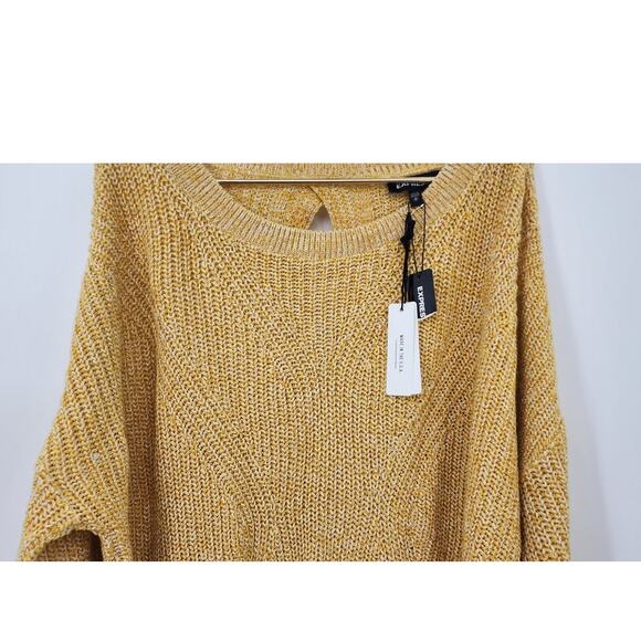 New NWT Express Knit Sweater Size Medium‎ Yellow White Open Back Loops - Picture 4 of 7